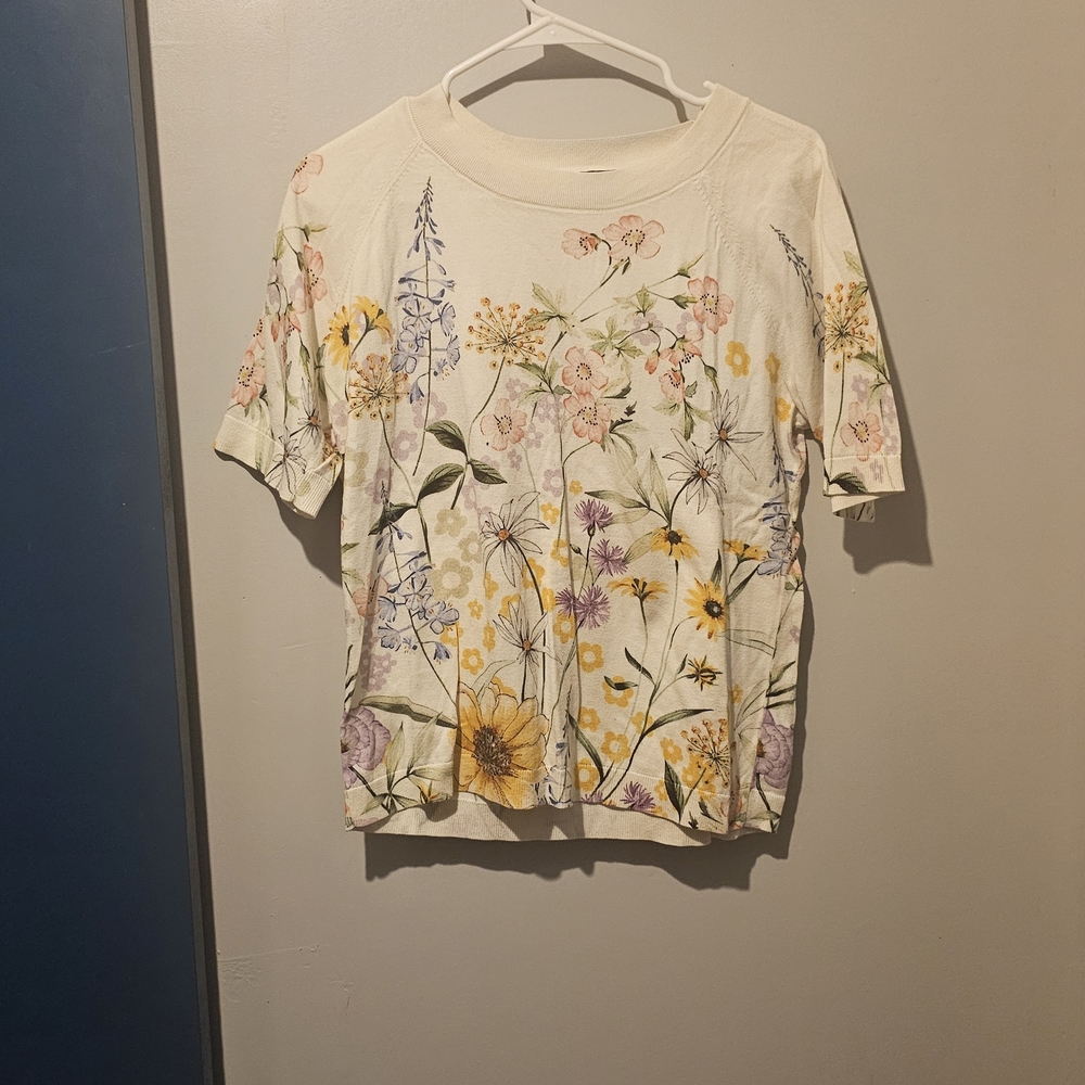 Talbots Floral Print Blouse - Cream and Multicolor